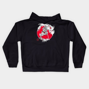 Warrior monkey and Japanese waves Kids Hoodie